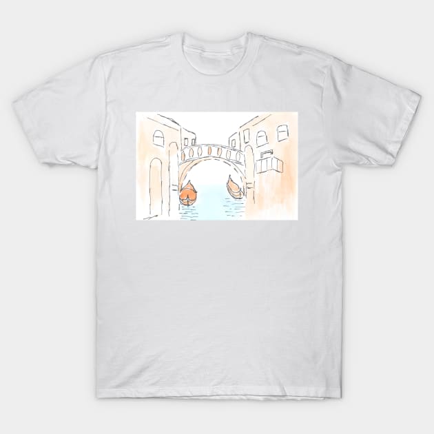 Urban landscape. Venice. Watercolor, art decoration, sketch. Illustration hand drawn modern T-Shirt by grafinya